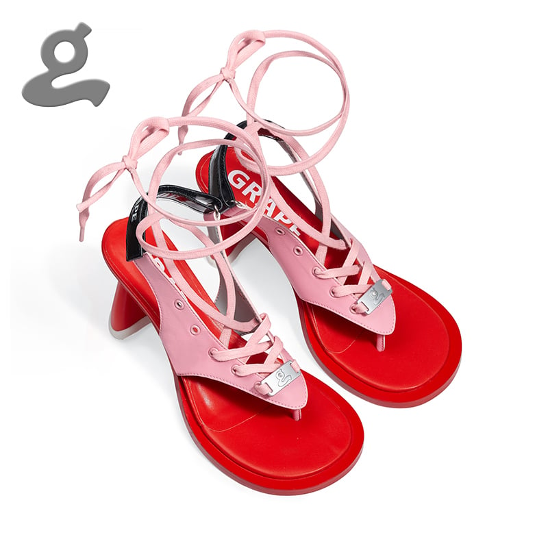 Image of Pink lace-up leather sandals 'GF-1'