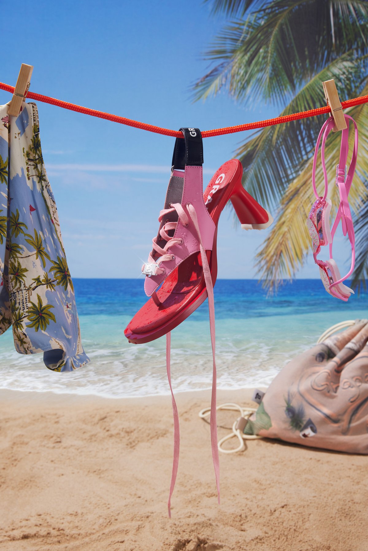 Image of Pink lace-up leather sandals 'GF-1'