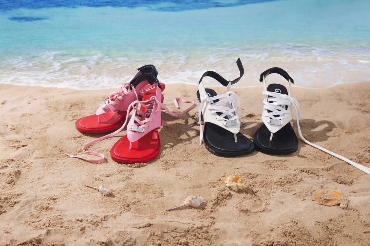 Image of Pink lace-up leather sandals 'GF-1'