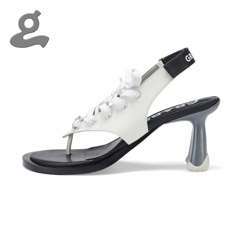 Image of White lace-up leather sandals 'GF-1'