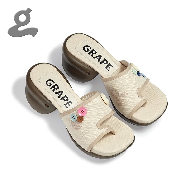 Image of Asymmetrical flatform sandals'Random Buttons'