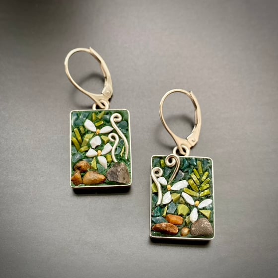 Image of Trillium and Fiddlehead Rectangle Earrings 