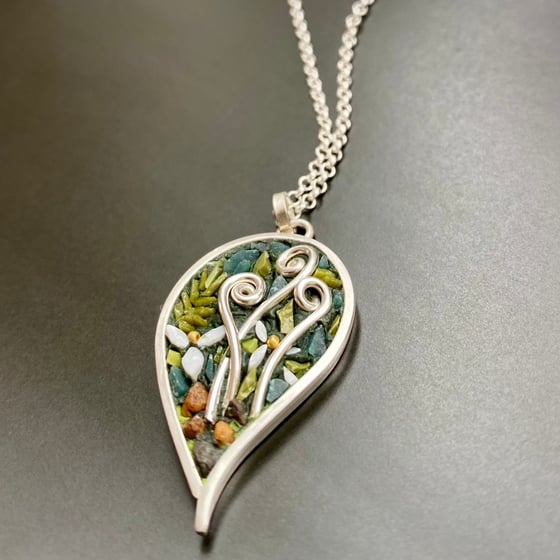 Image of Leaf Pendant with Trillium and Fiddleheads