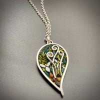 Image 2 of Leaf Pendant with Trillium and Fiddleheads