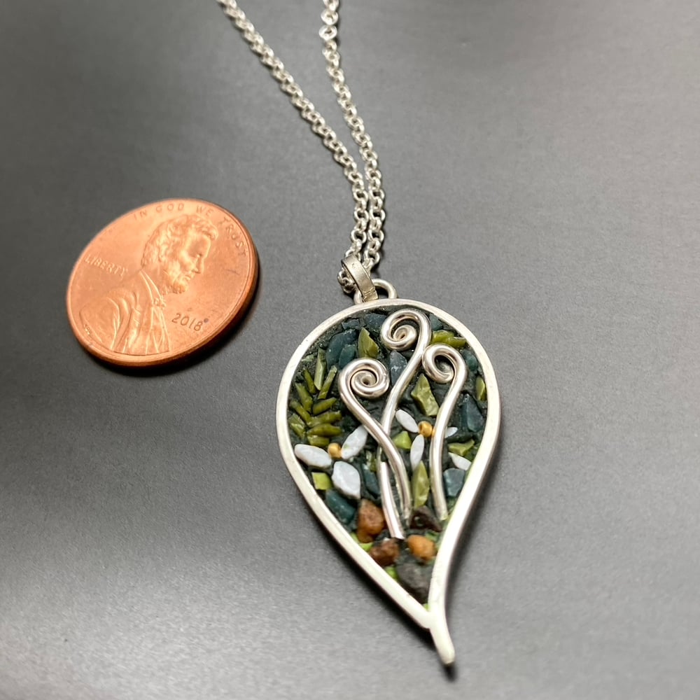 Image of Leaf Pendant with Trillium and Fiddleheads