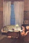 Woman Reading by Lamp Light Art Print