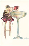 Woman Staring into Champagne Glass Postcard