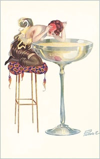 Image 1 of Woman Staring into Champagne Glass Postcard