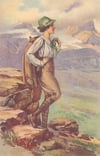 Vintage Hiking Woman Postcard
