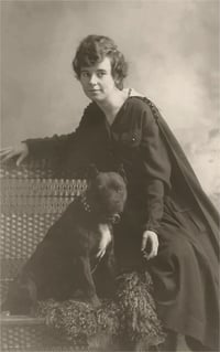 Image 1 of Woman with Dog Black and White Vintage Postcard