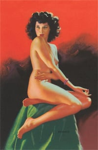 Image 2 of Red and Green Brunette Pinup Postcard