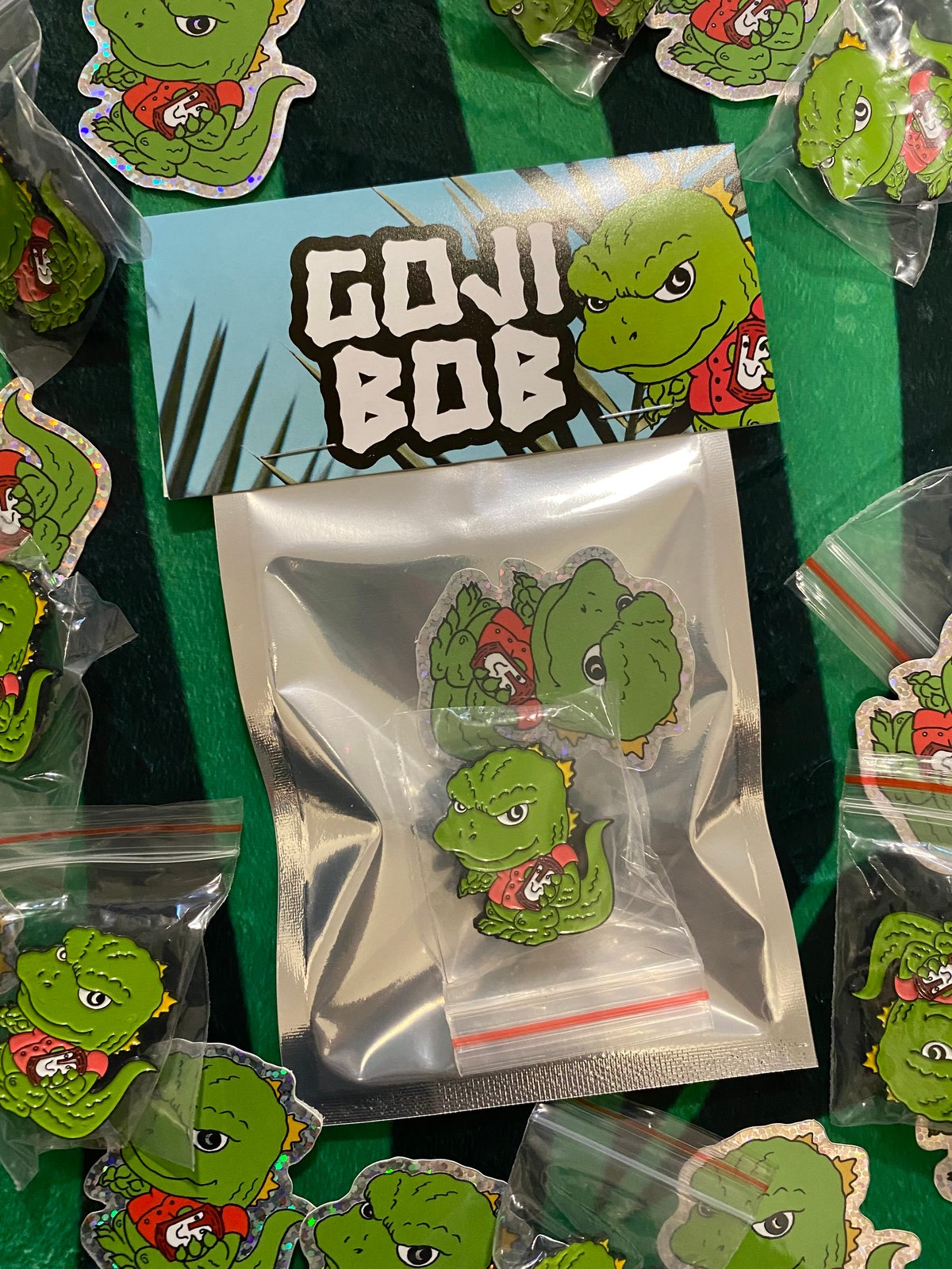 Image of 'Goji Bob' pin & sticker pack