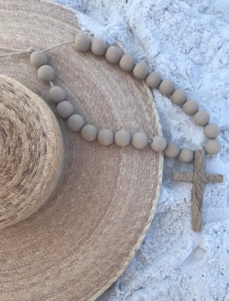 Image of ‘Washed Sand’ Original Beads with Wooden Cross 