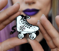 Image 2 of Skatin 4 Satan enamel pin roller skate pentagram
