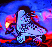 Image 1 of Skatin 4 Satan enamel pin roller skate pentagram
