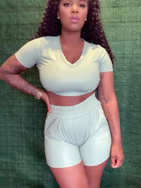 Image 4 of Ready for Brunch (faux leather 3pc shorts set) ( Mint)