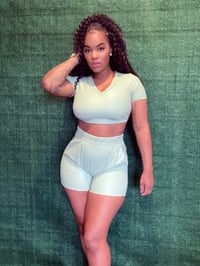 Image 2 of Ready for Brunch (faux leather 3pc shorts set) ( Mint)