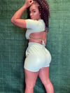 Ready for Brunch (faux leather 3pc shorts set) ( Mint)
