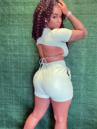 Image 3 of Ready for Brunch (faux leather 3pc shorts set) ( Mint)