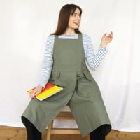Image 1 of NEW COLOUR! Split Leg Canvas Apron for Potters/Makers, Crossback. Dusty Green No4:5