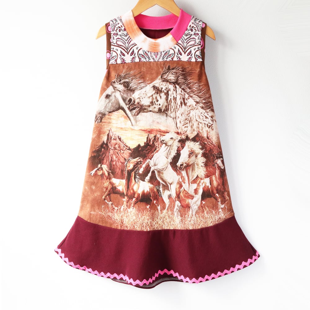 Image of wild horses 6/7 courtneycourtney reds pink ricrac rick rack burgundy red tank sleeveless dress