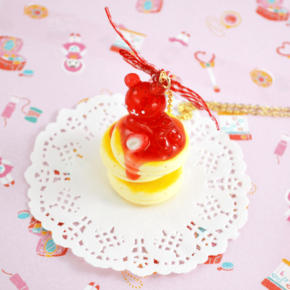 Strawberry Pancakes Necklace: Red Bow