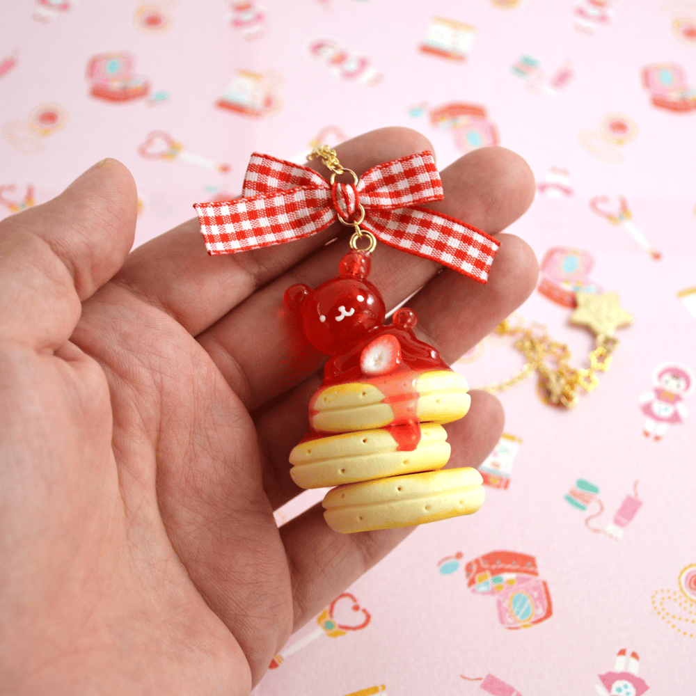 Strawberry Pancakes Necklace: Red Bow