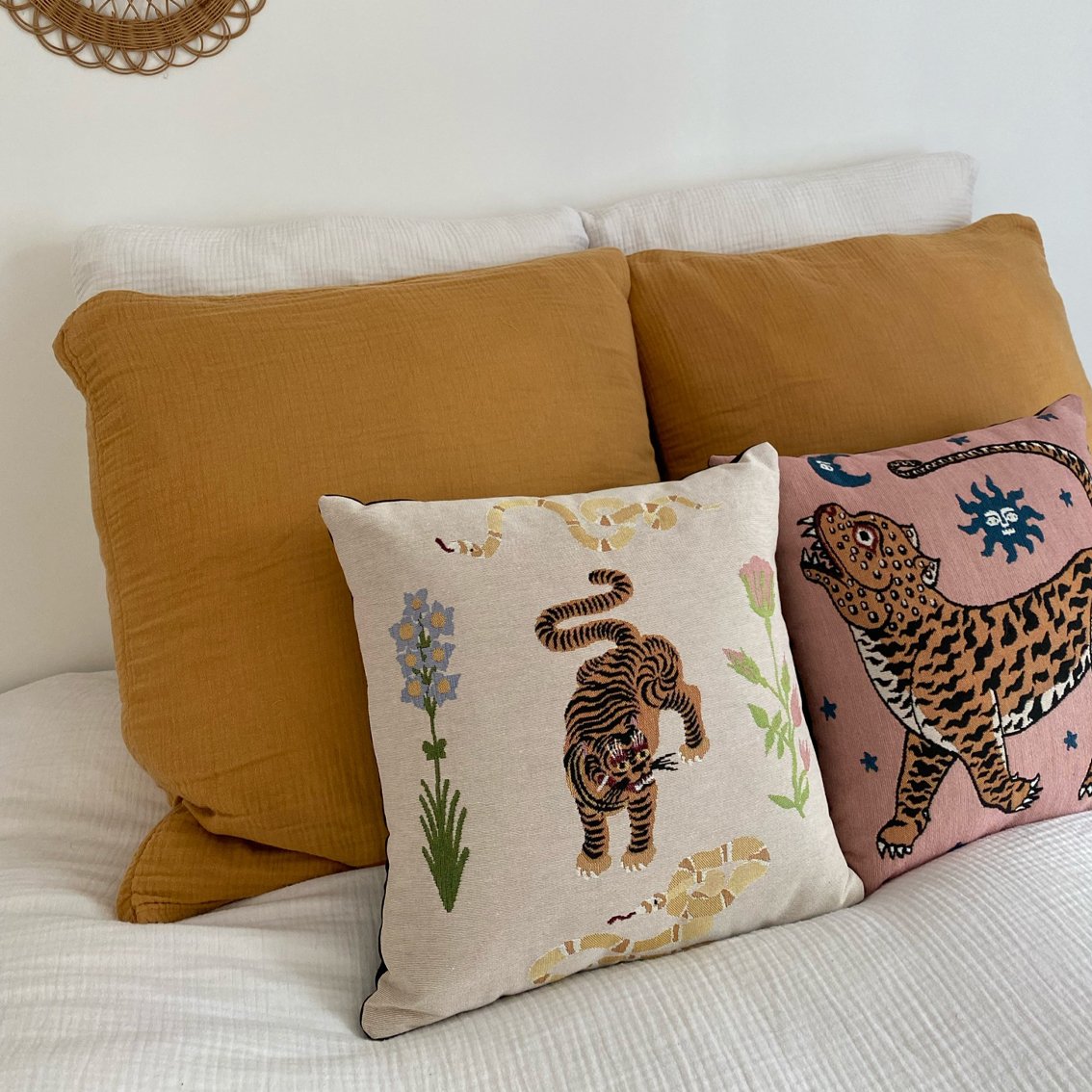 Image of TIGER & SNAKES FLOWERS pillow cover