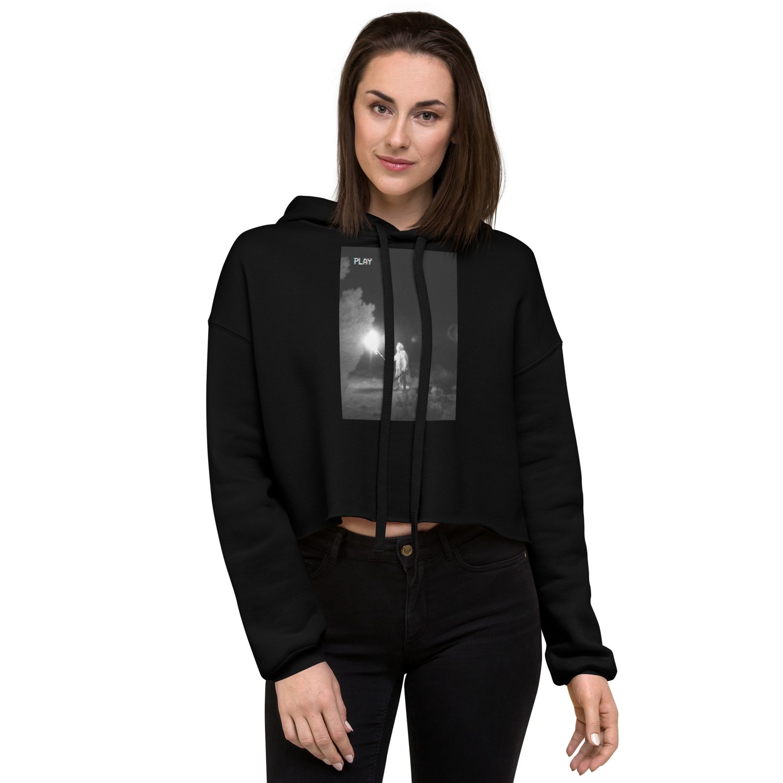 Women s Crop Hoodie Desert Ghoul Design Horror in the High