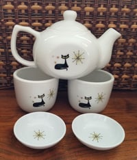 Image 3 of mid century atomic cat starburst tea set