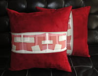 Image 2 of 'Vertical Integrity' red velvet cushion