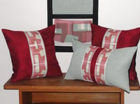 Image 4 of 'Vertical Integrity' red velvet cushion