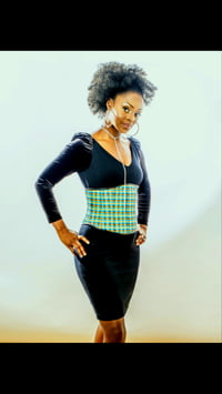 Image 2 of DENIM UNDERBUST CORSET & CLUTCH SET