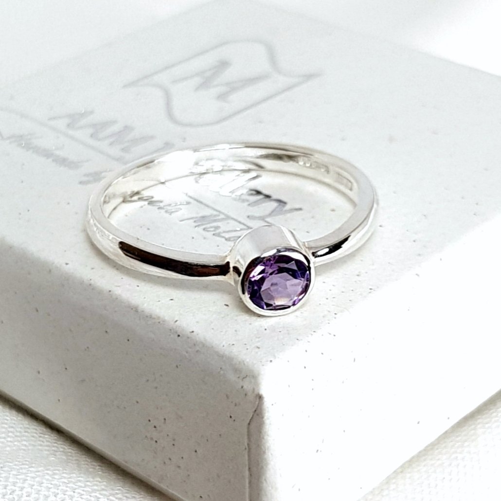 Image of Sterling Silver Amethyst Ring, Handmade Sustainable Jewellery