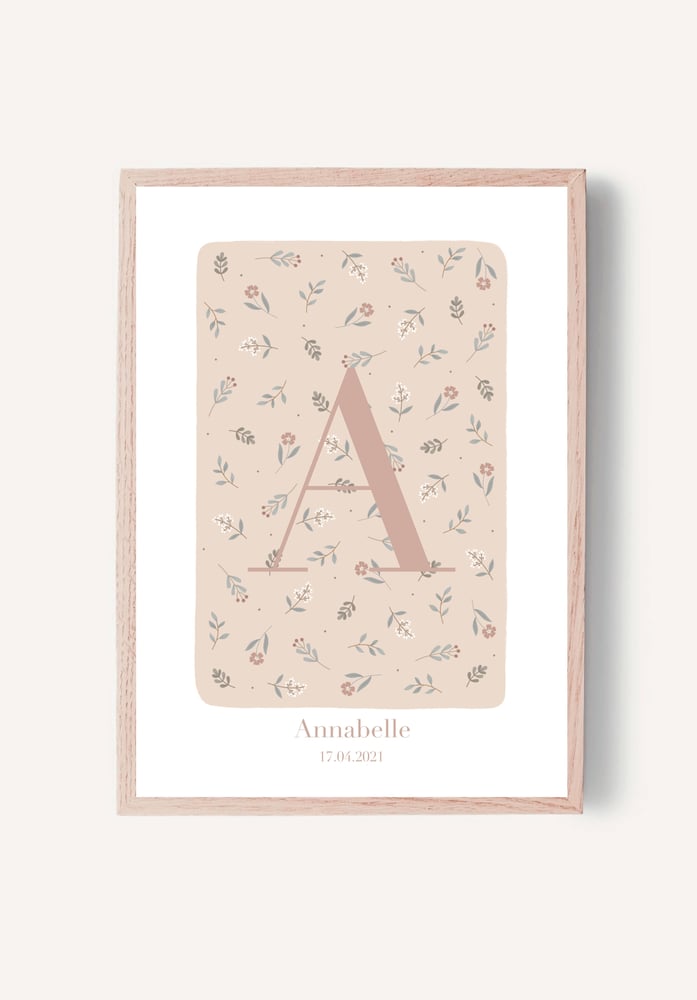 Image of Affiche A3 - Initiale printemps rose - personnalisable