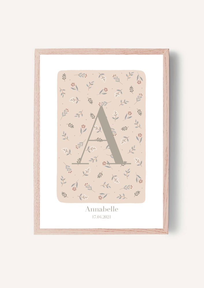 Image of Affiche A3 - Initiale printemps rose - personnalisable