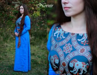 Image 2 of Linen dress with byzantine lions silk damask