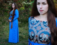 Image 1 of Linen dress with byzantine lions silk damask