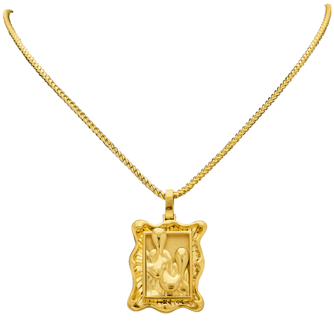 "Single Wave Framed Pendant" Solid 14K GOLD