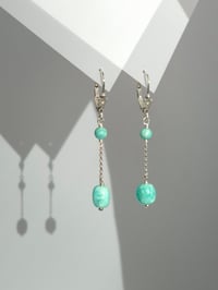 Image 1 of Boucles d'oreilles longues amazonite argent