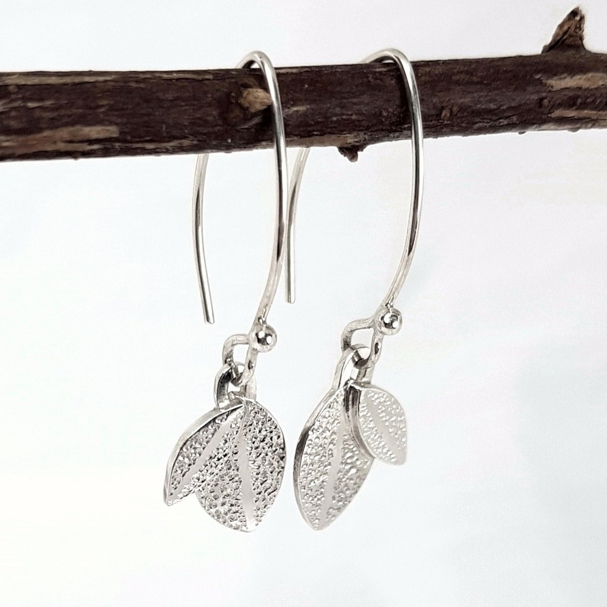 Image of Silver Leaf Earrings, Sterling Silver Dangle Earrings