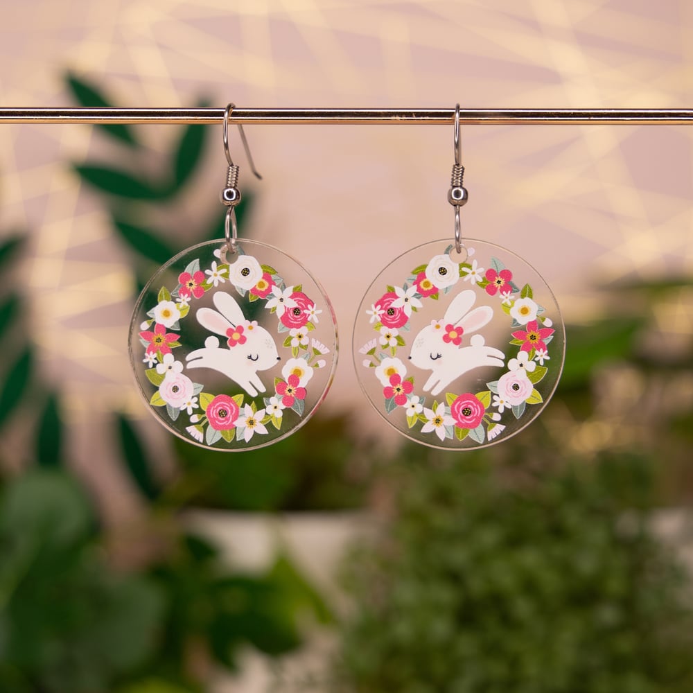 Hop into Spring - Floral Rabbit wreath earrings