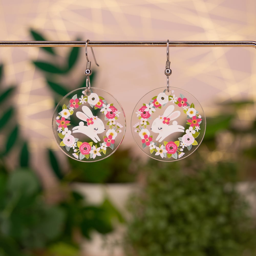 Hop into Spring - Floral Rabbit wreath earrings