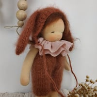 Image 1 of MipiMopi 8 inches tall waldorf inspired doll in rusty bunny suite