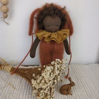 Image 1 of MipiMopi 8 inches tall waldorf inspired choco doll in rusty bunny suit