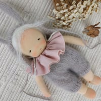 Image 3 of MipiMopi 8 inches tall waldorf inspired doll in grey bunny suit
