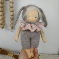 Image 1 of MipiMopi 8 inches tall waldorf inspired doll in grey bunny suit