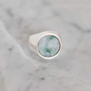 Image of Jadeite flat round cut silver signet ring