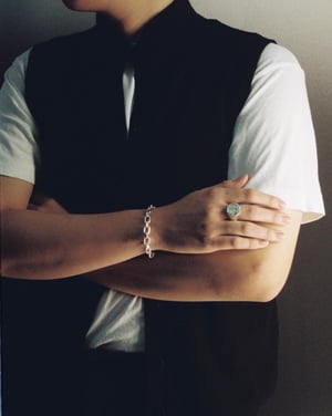 Image of Jadeite flat round cut silver signet ring