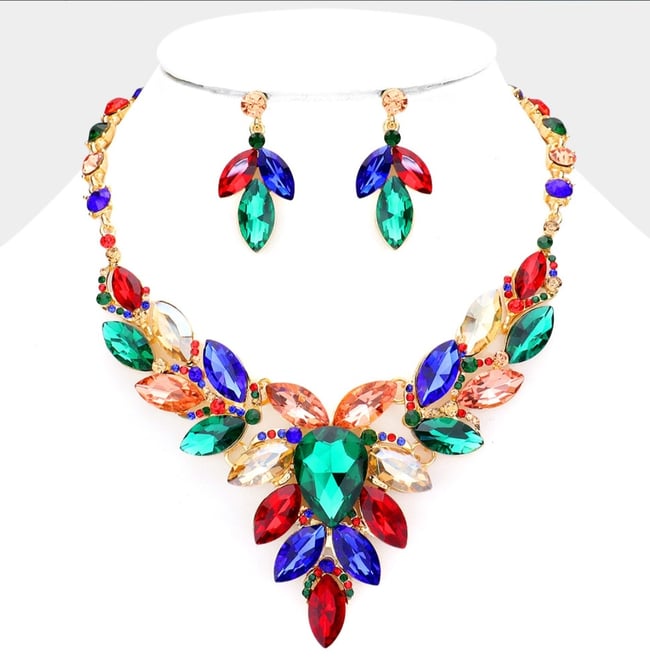 Classy Touch Multi-Colored Rhinestone Statement Necklace 